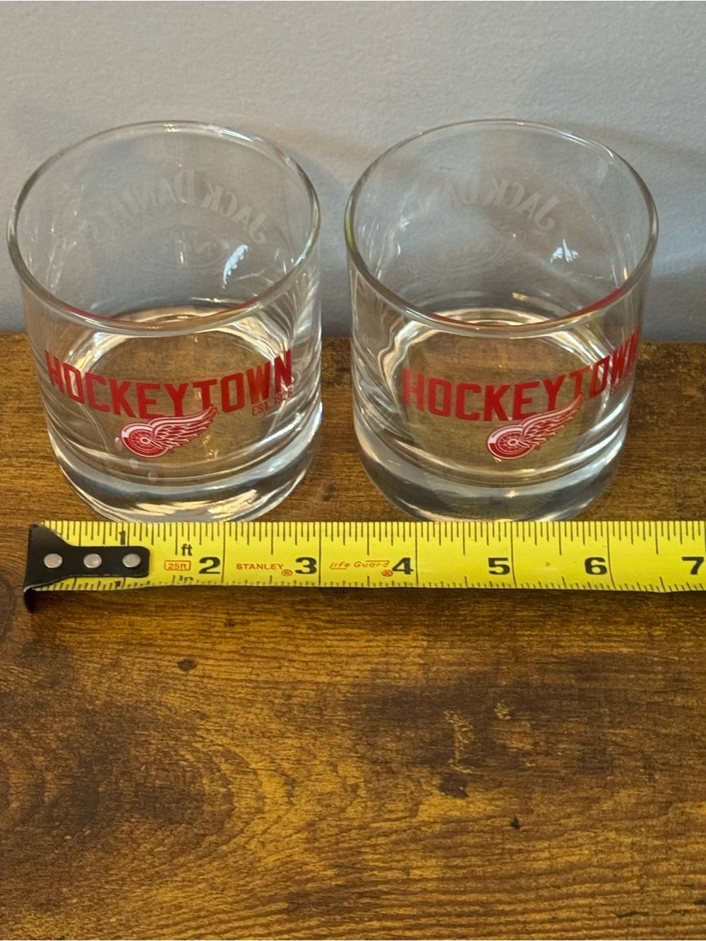 Vintage Detroit Red Wings Hockeytown Jack Daniel’s Old No. 7 Rocks Glass Set‎